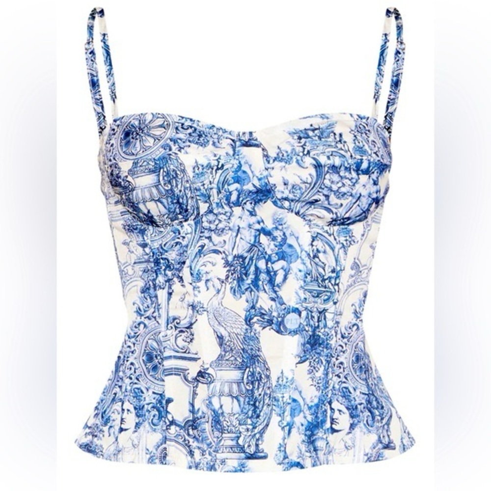 Blue Renaissance Print Structured Top